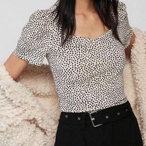 Small Express Dotted Shirt, Puff Shoulders, NWT!